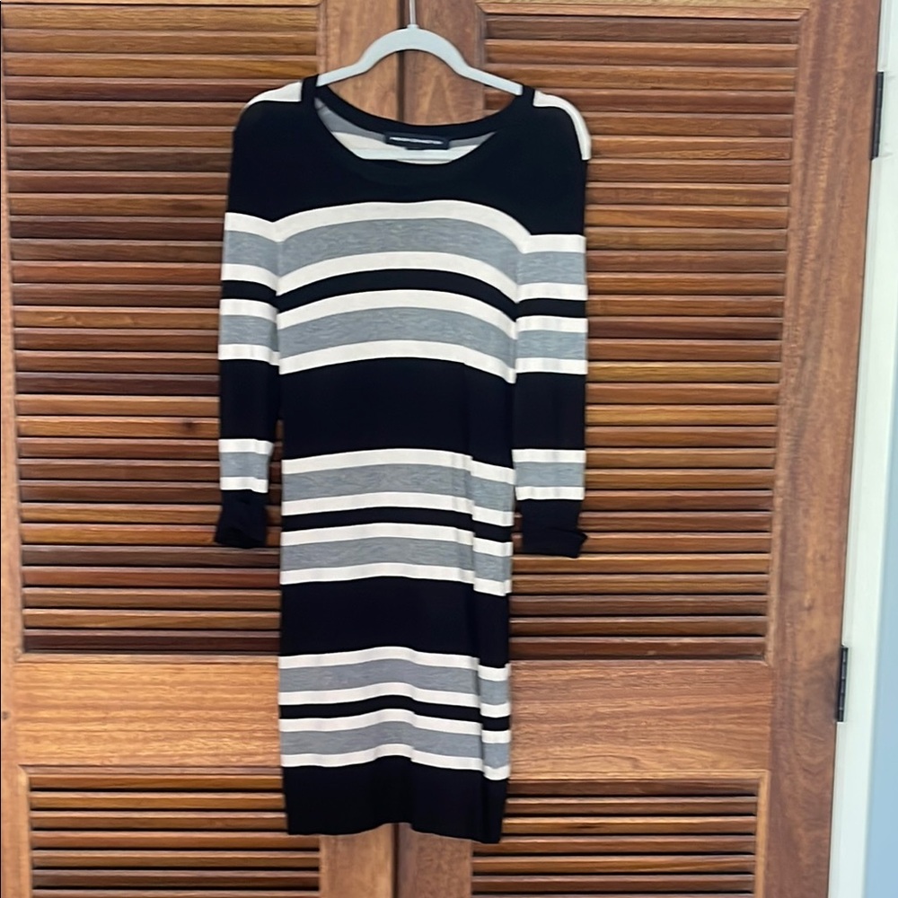French Connection Black and Gray Striped Dress